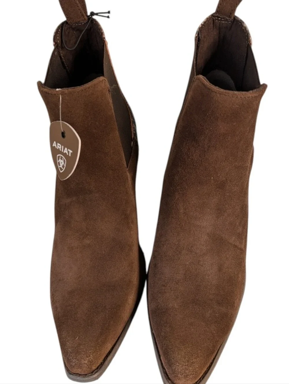 NEW ...Ariat Bradley Western Coffee Suede Boot Snake-Print Heel Accent..Size 9